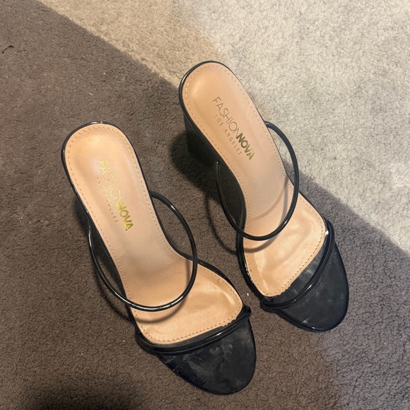 Fashion Nova Shoes - Fashion Nova Black Double-Strap Slide Heels